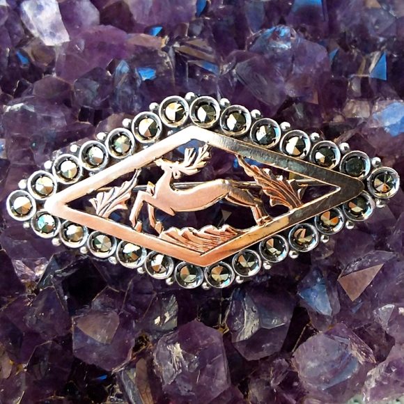 Vintage, Marcasite, Silver Reindeer Brooch - Picture 1 of 5